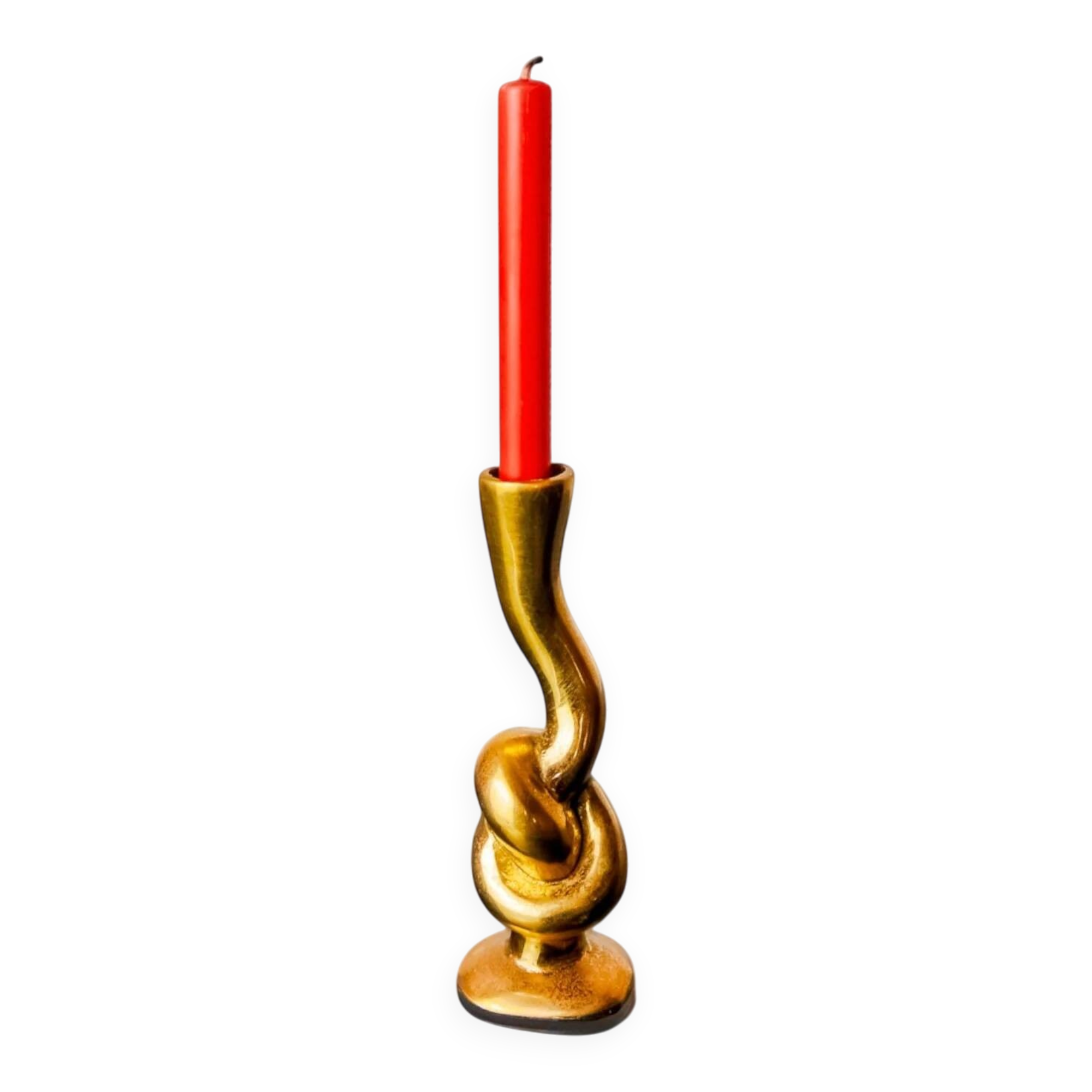 Knot candlestick, brutalist design, bronze, Italy, circa 1970s