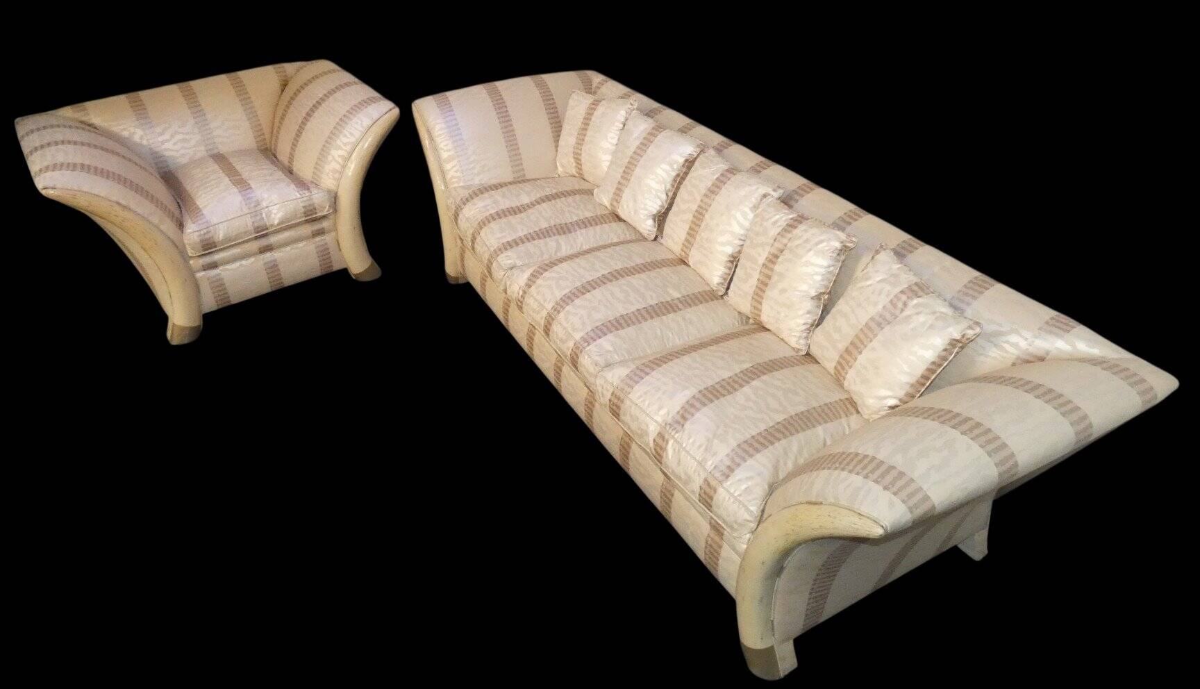 Sofa and armchair in colonial style with saber legs in resin, Italy, 1970s.