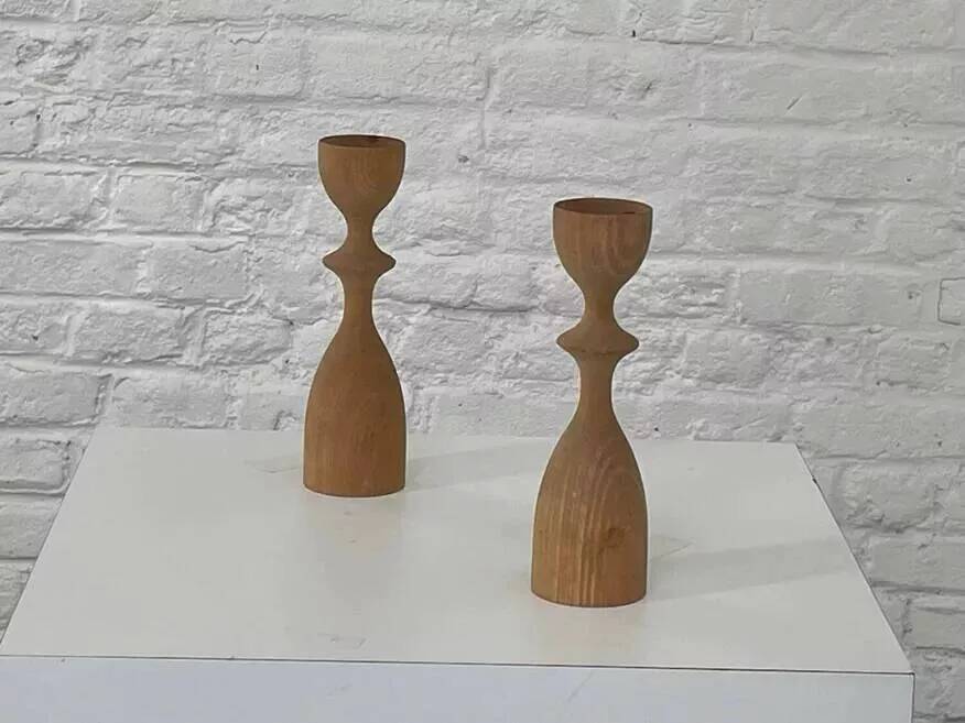 Pair of vintage wooden candlesticks