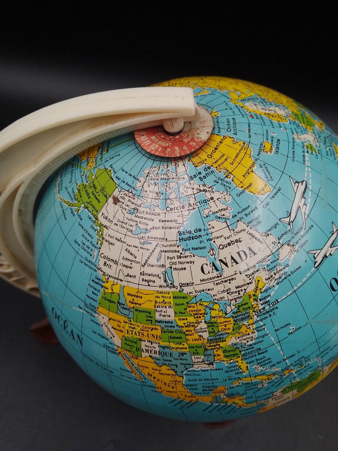 Terrestrial globe World map vintage metal and bakelite year 50-60 West Germany