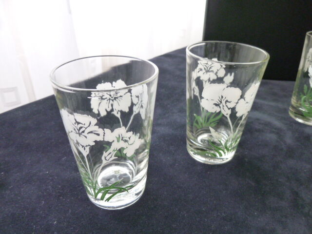 Set of 6 glass tea glasses screen-printed decoration