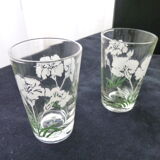 Set of 6 glass tea glasses screen-printed decoration