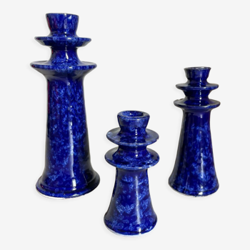 Set of ceramic candle holders tamegroute midnight blue