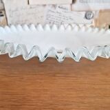 Vintage french frilled glass pendant shade white frosted glass clear edge 3649