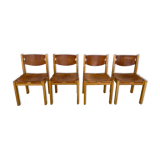 Suite of 4 chairs 60s in elm and leather Maison Regain