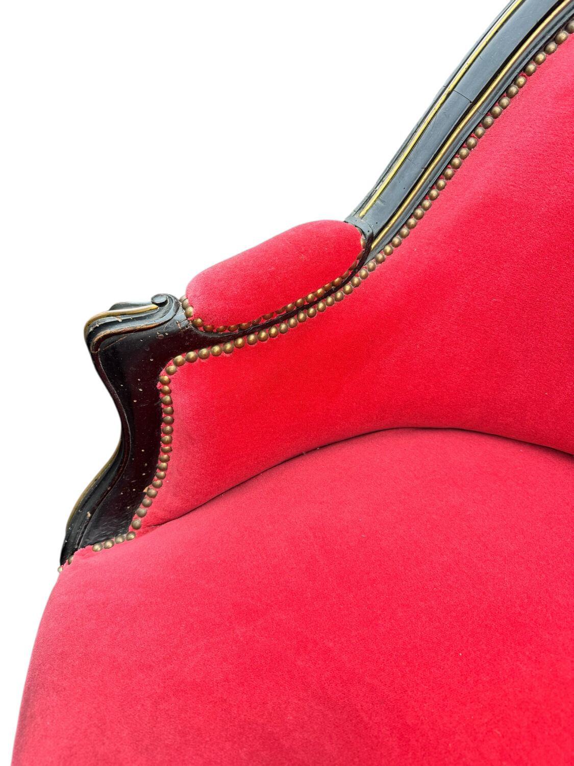 Napoleon III period bench – Blackened wood, brass and red velvet