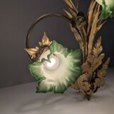 Art Nouveau Chestnut Leaf and Green Glass Sconce, 1900s