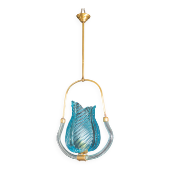 Belle suspension bleue Art Déco Barovier e Toso, années 1930