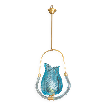 Lovely Blue Art Decò Barovier e Toso Pendant Light, 1930s