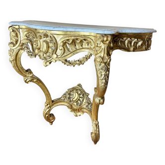 Console En Bois Doré De Style Louis XV, XIX Eme Siècle