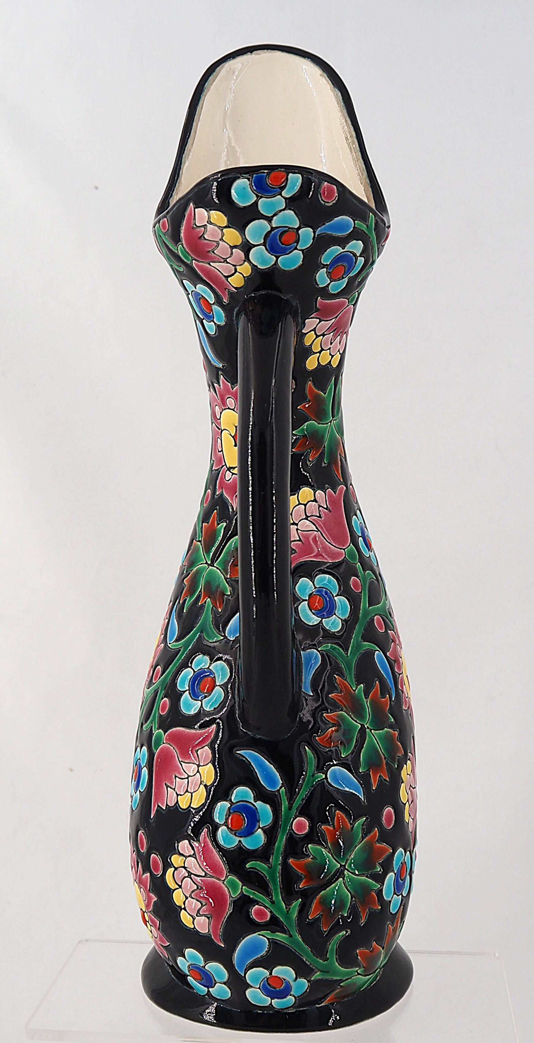 Beautiful Longwy enamel jug, signed, in excellent condition.