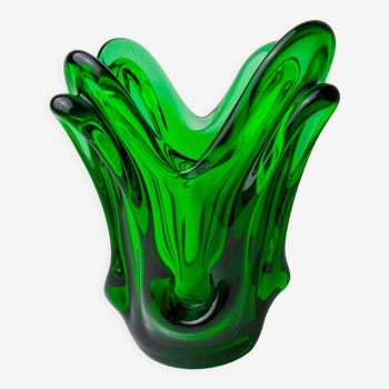 Vase seguso en verre de murano vert, italie, 1960