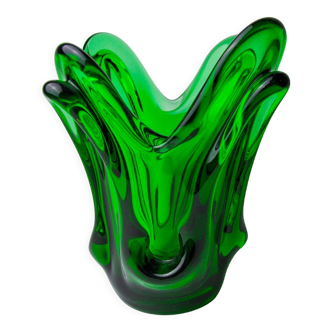 Vase seguso en verre de murano vert, italie, 1960