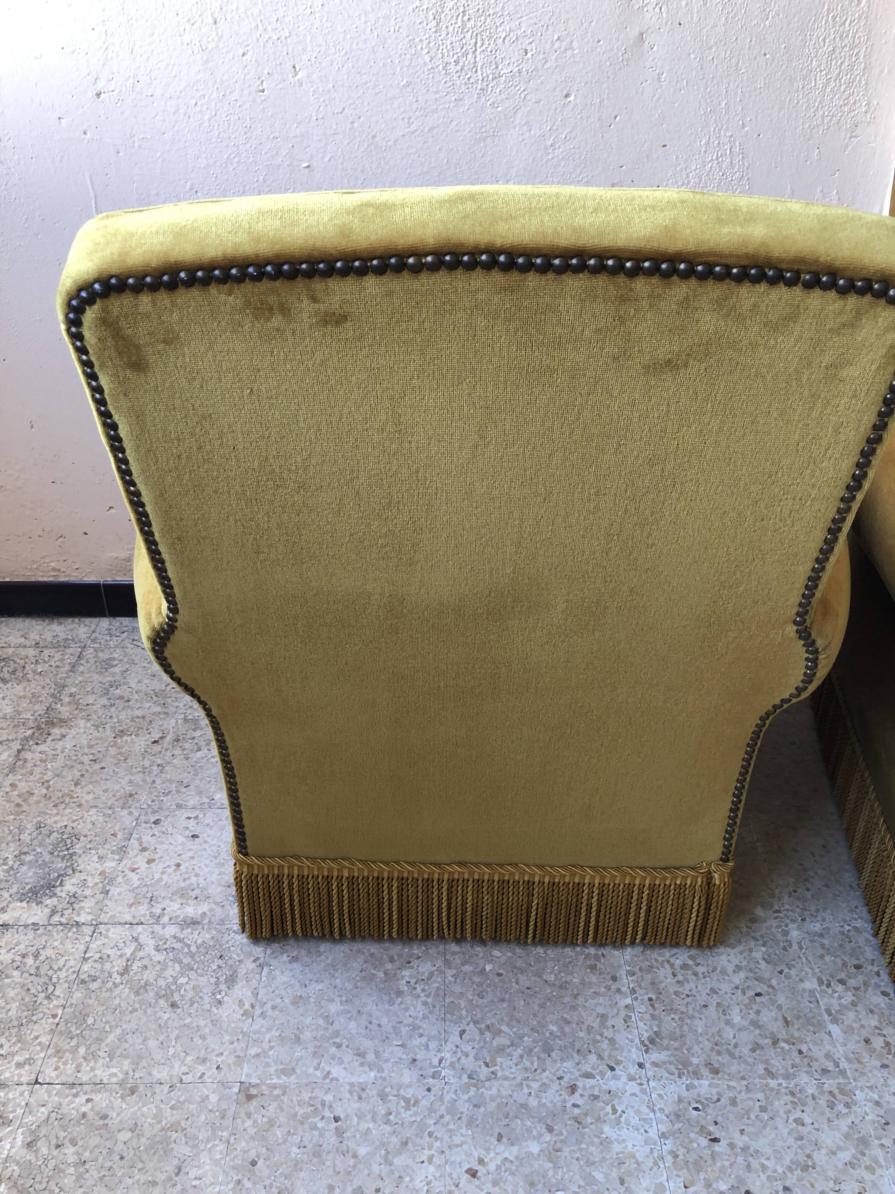 Pair of vintage yellow velvet armchairs