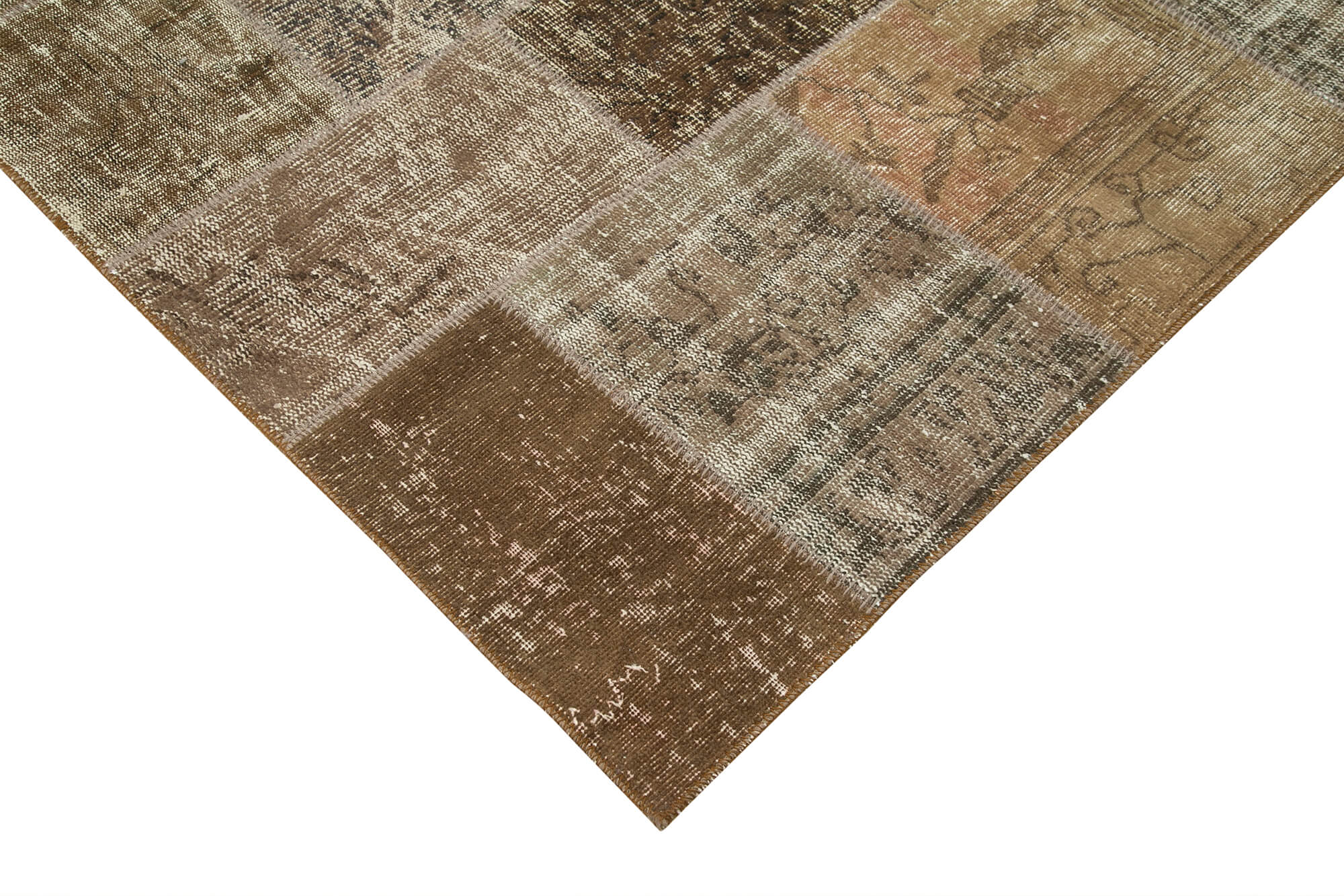 Hand-knotted turkish vintage 198 cm x 300 cm brown patchwork carpet