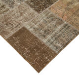 Hand-knotted turkish vintage 198 cm x 300 cm brown patchwork carpet