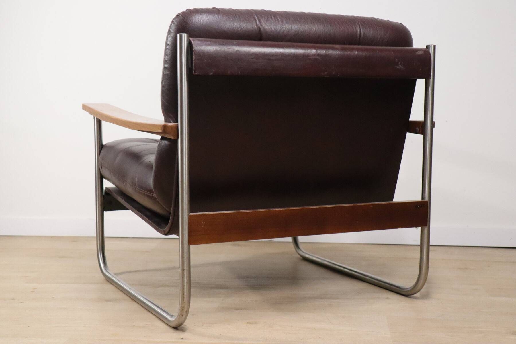 Vintage Bauhaus style armchair in leatherette and metal, 1970