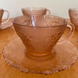 Coffee service of 6 cups in vintage pink glass