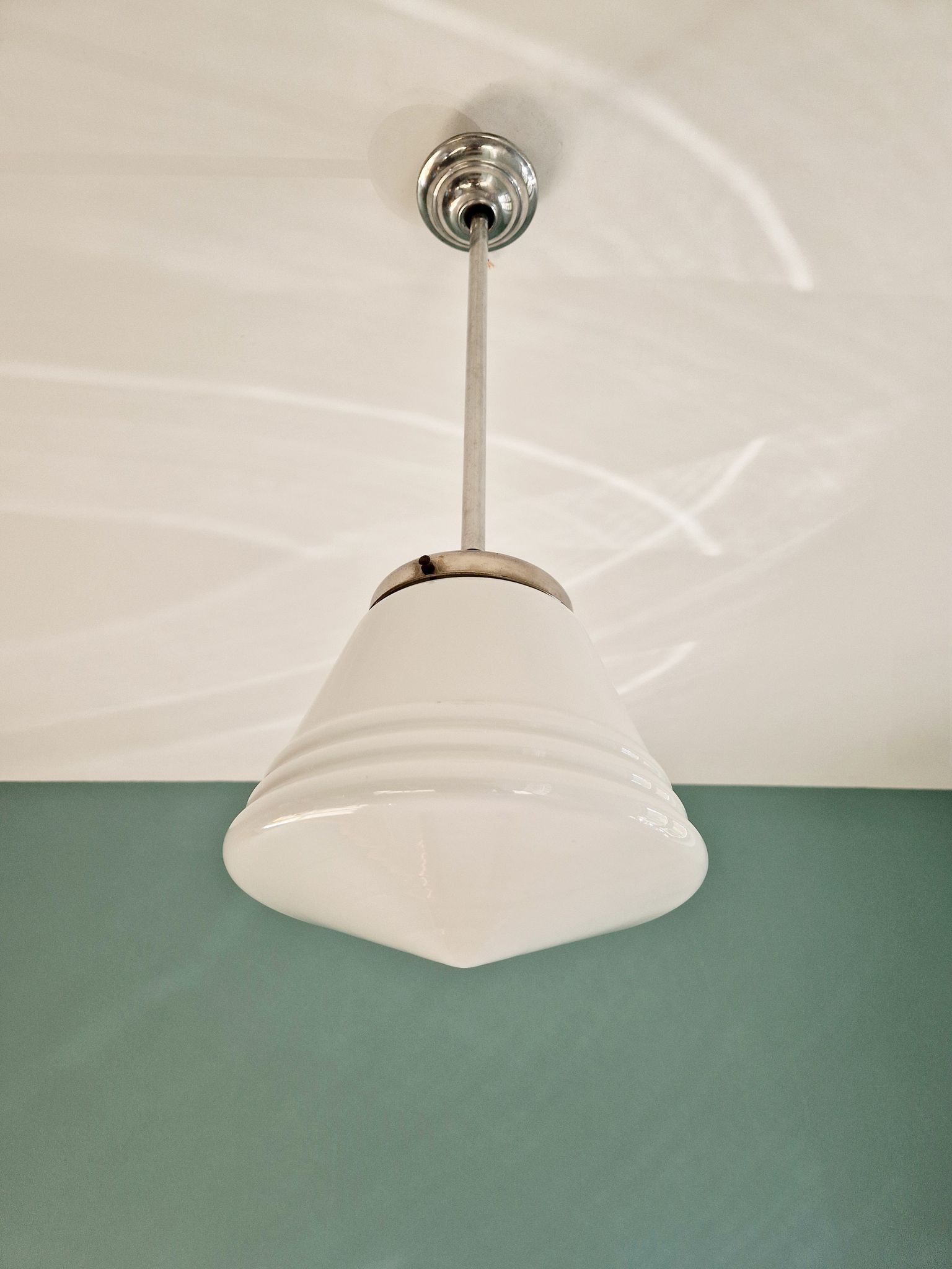 Art Deco pendant lamp in conical white opaline, 1920s-30s