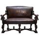 Carved Walnut Baroque Venetian Bench with Leather