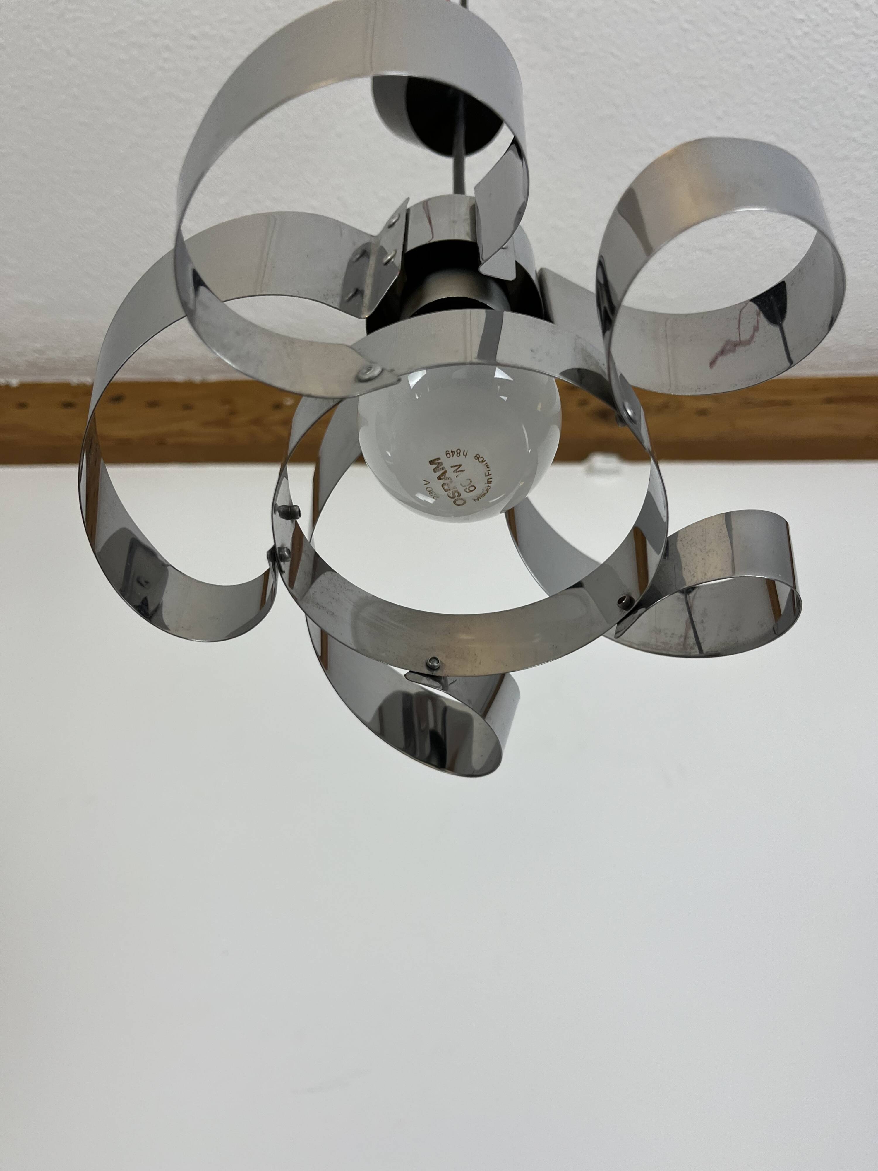 70s chrome spiral pendant light