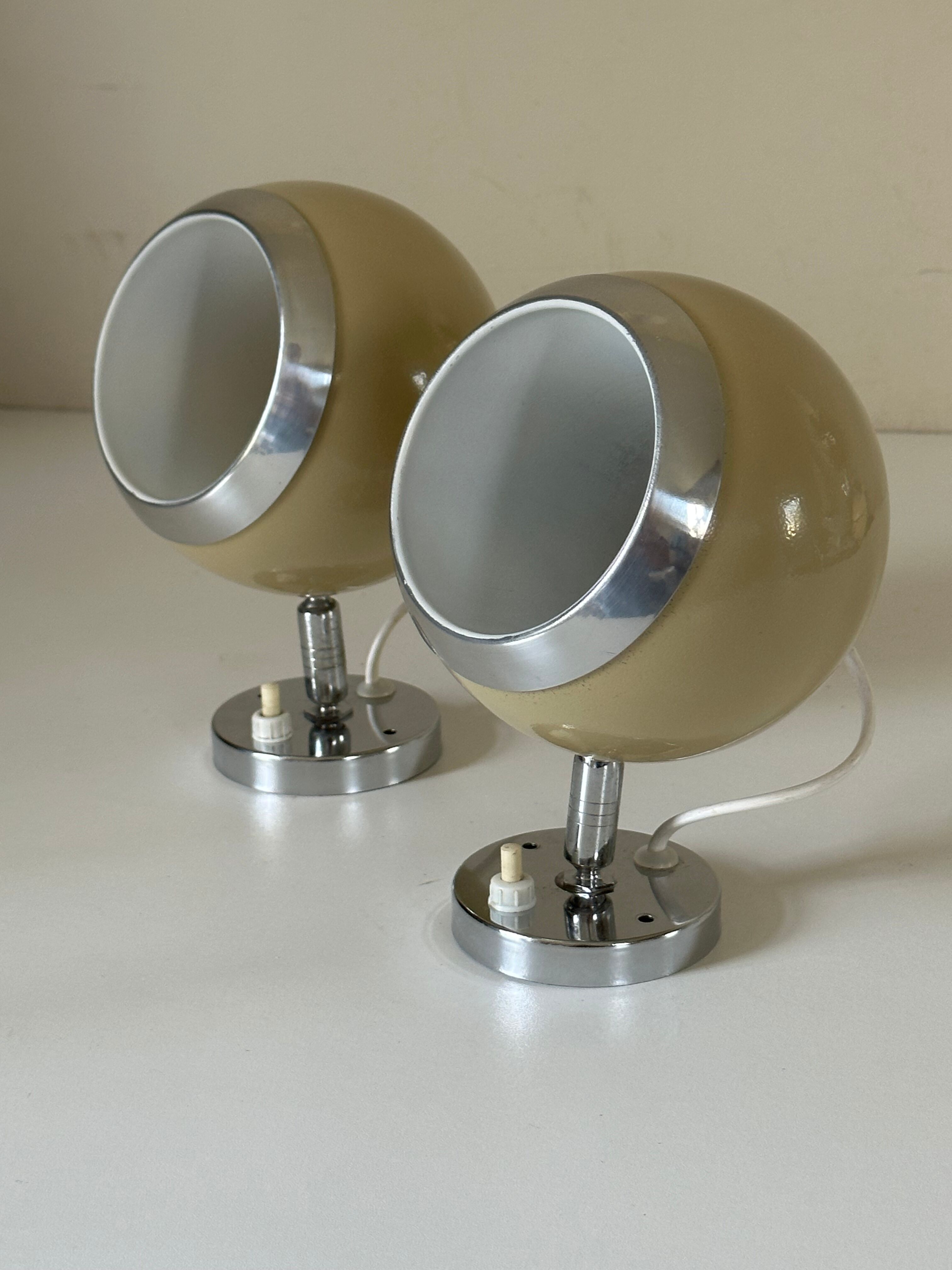 Pair wall lamp eyes ball vintage design 70 years