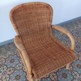 Rattan and bamboo armchair, 70s