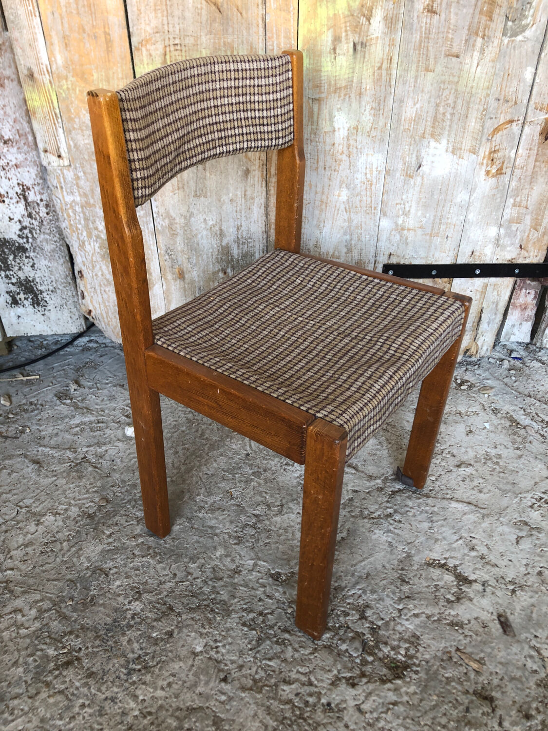 Set of 3 vintage 60s wooden fabric and tile chairs