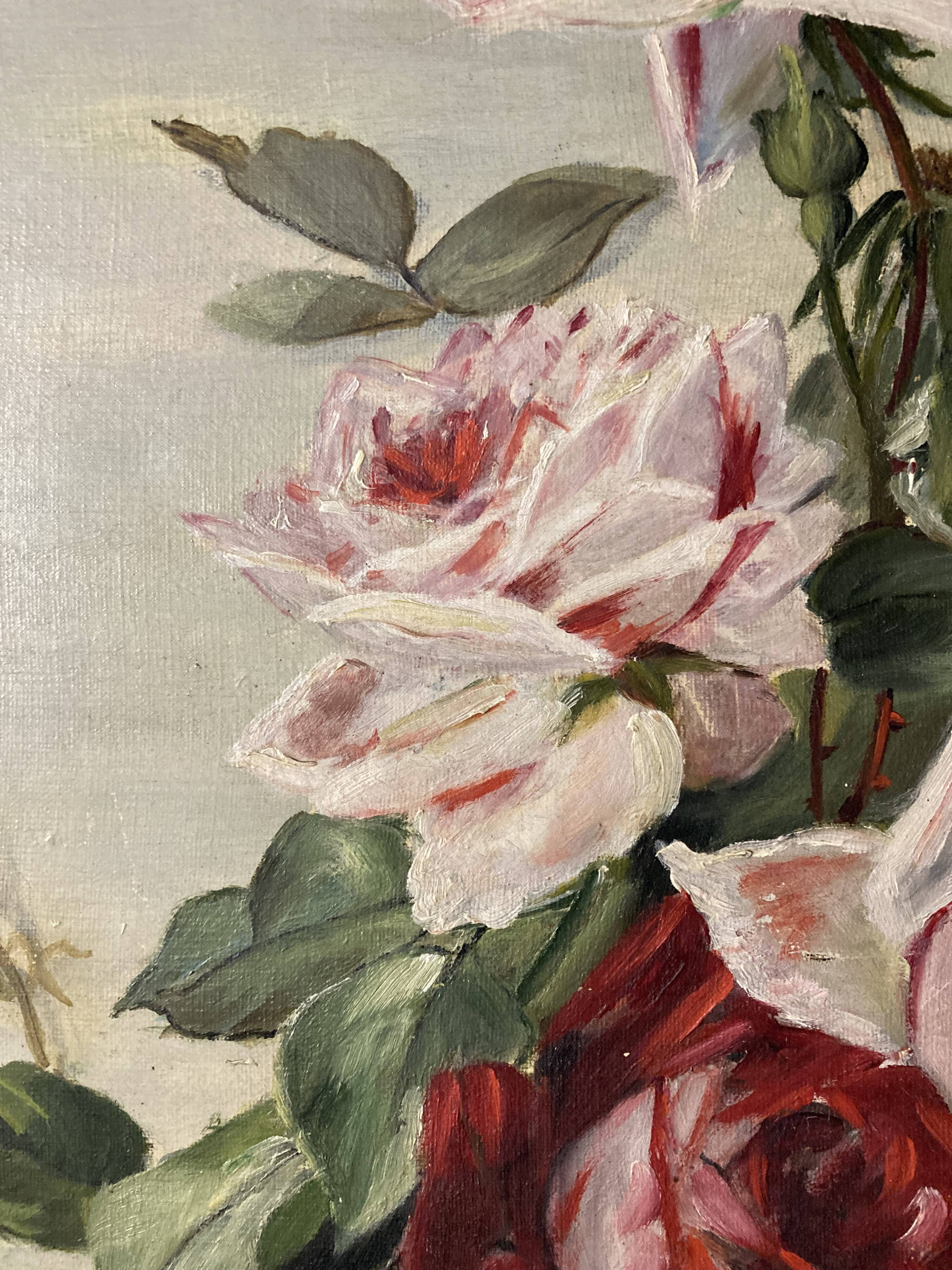 Oil on canvas with vintage roses