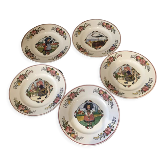 Suite of 5 plates about hansi the annals faience of sarreguemines