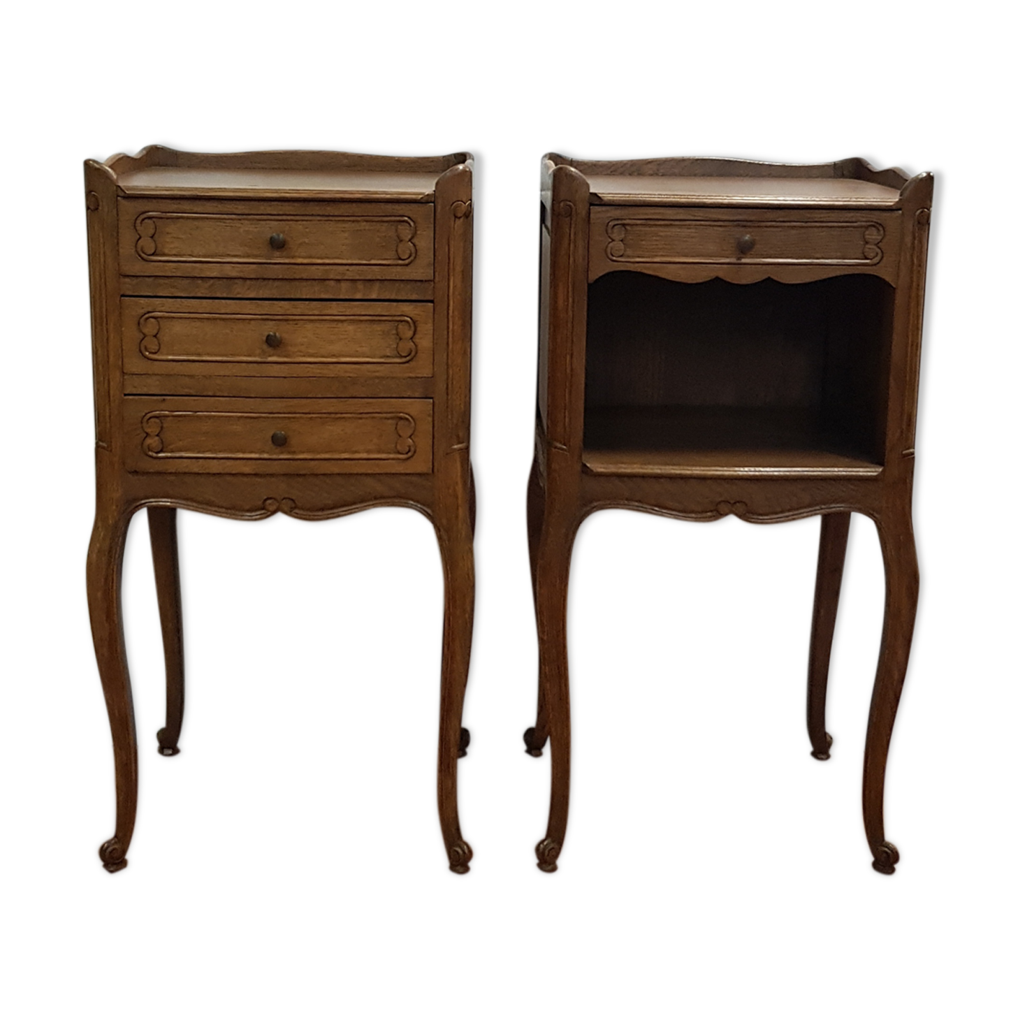 Louis xv style bedside tables in oak