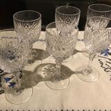 Cut crystal liqueur glasses, star and leaf motifs