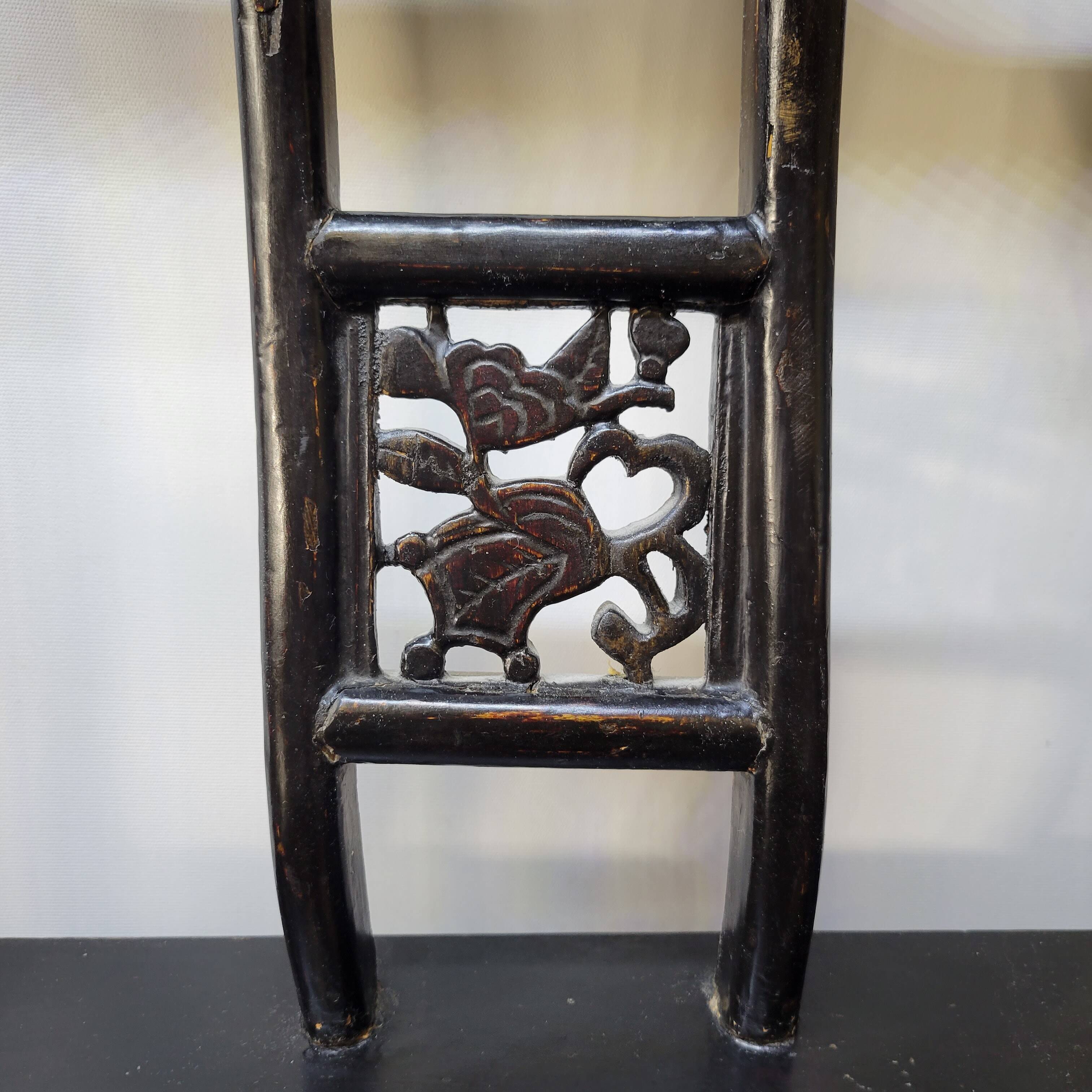 Pair of old chairs armchairs 19th century Chinese stools in black lacquered wood