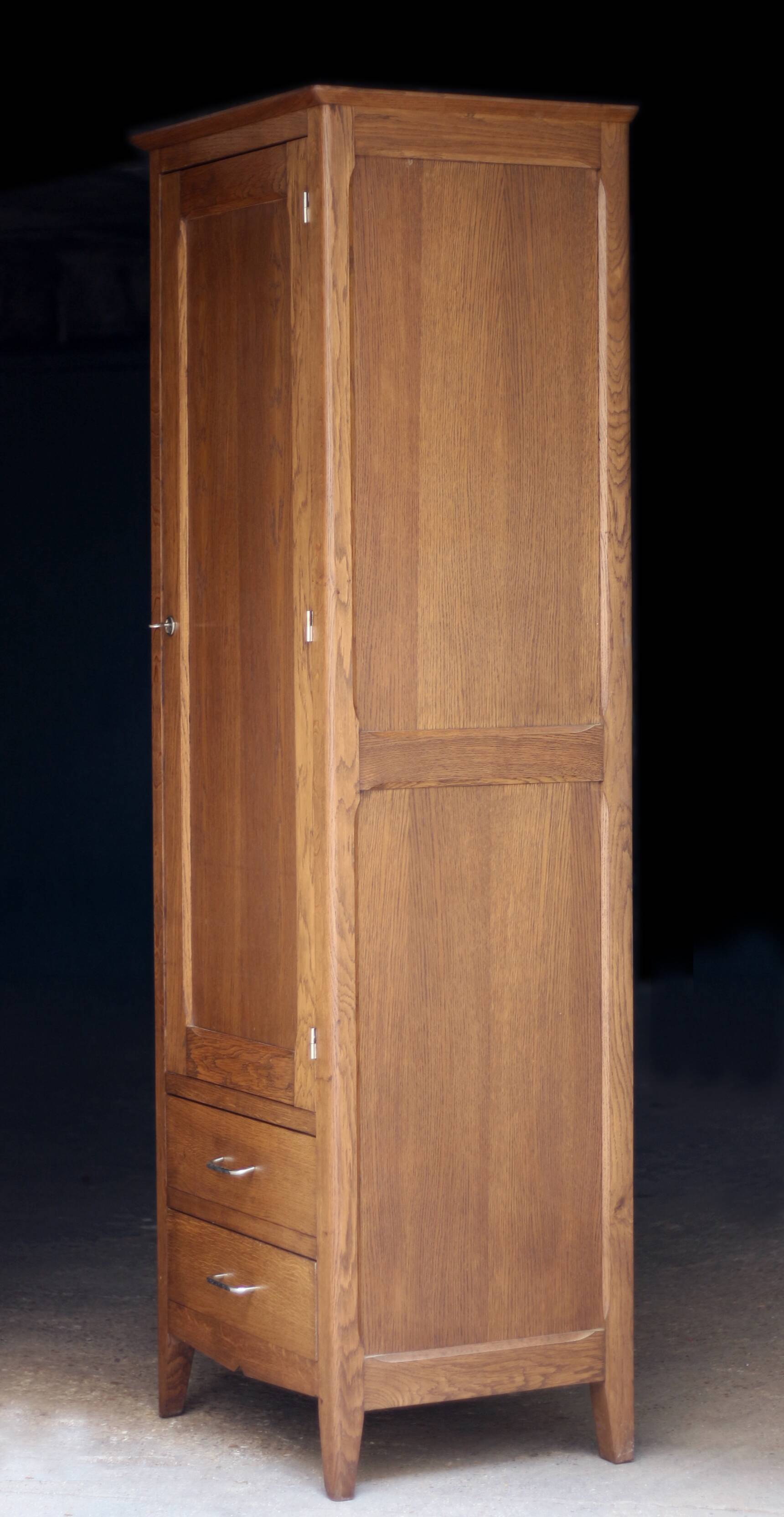 Rare: Parisian wardrobe, oak bonnetière from the 1950s