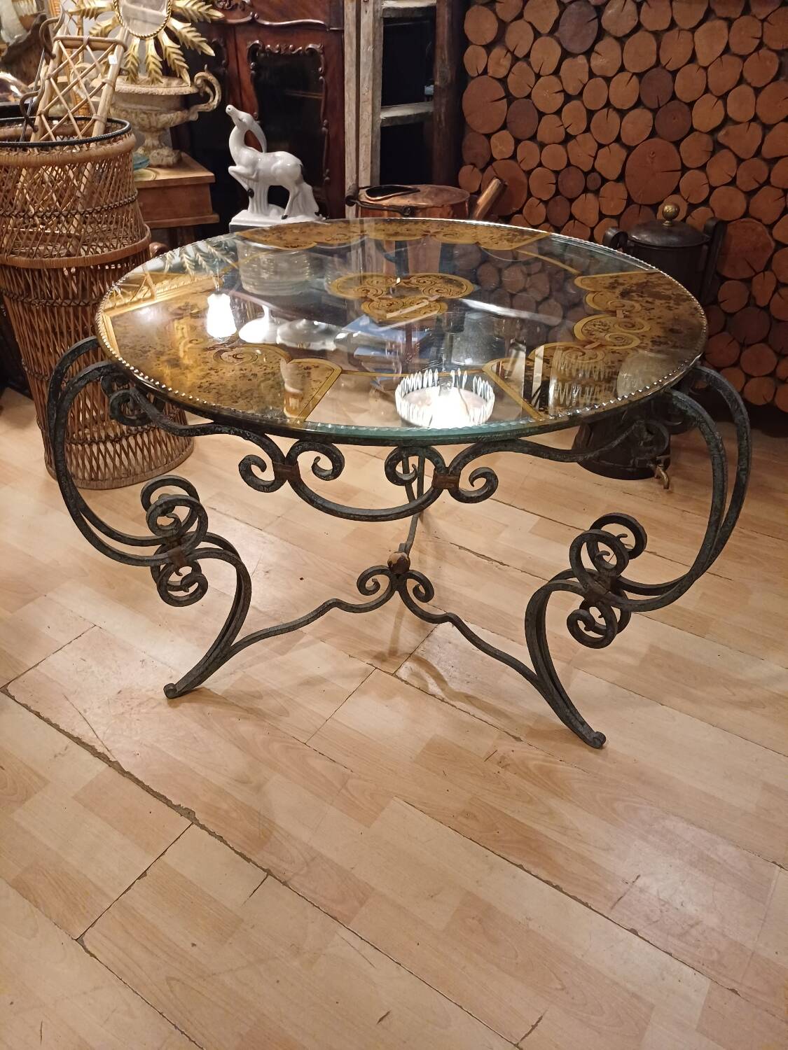 Wrought iron and glass tea table, 1930-1940