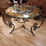 Table à thé en fer forgé et verre 1930-1940