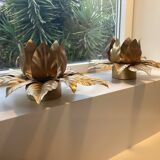2 golden flower wall lights