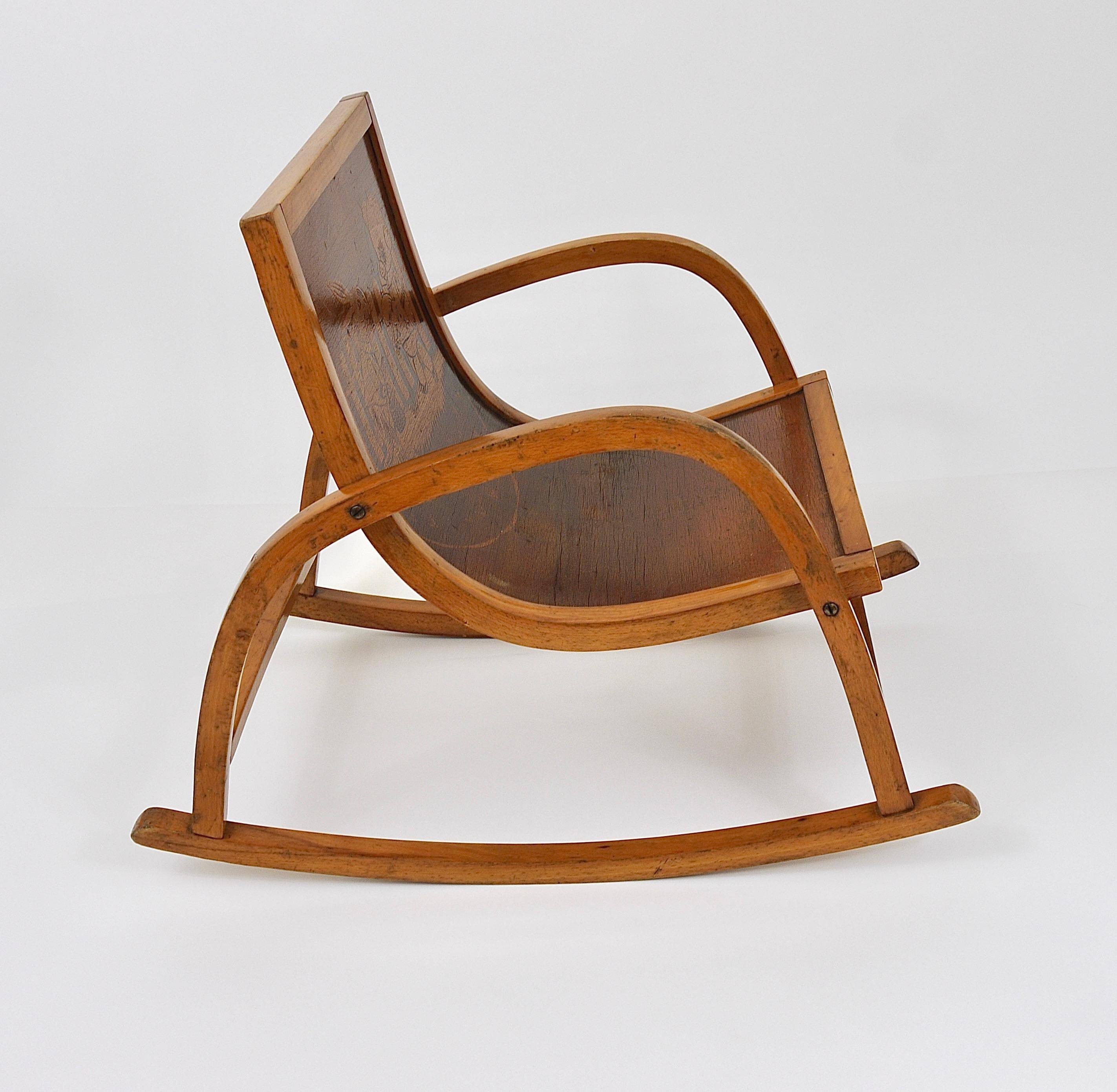 Curved wooden rocking chair for children Bauhaus Brockhage Andrä period, Germany, 1950s