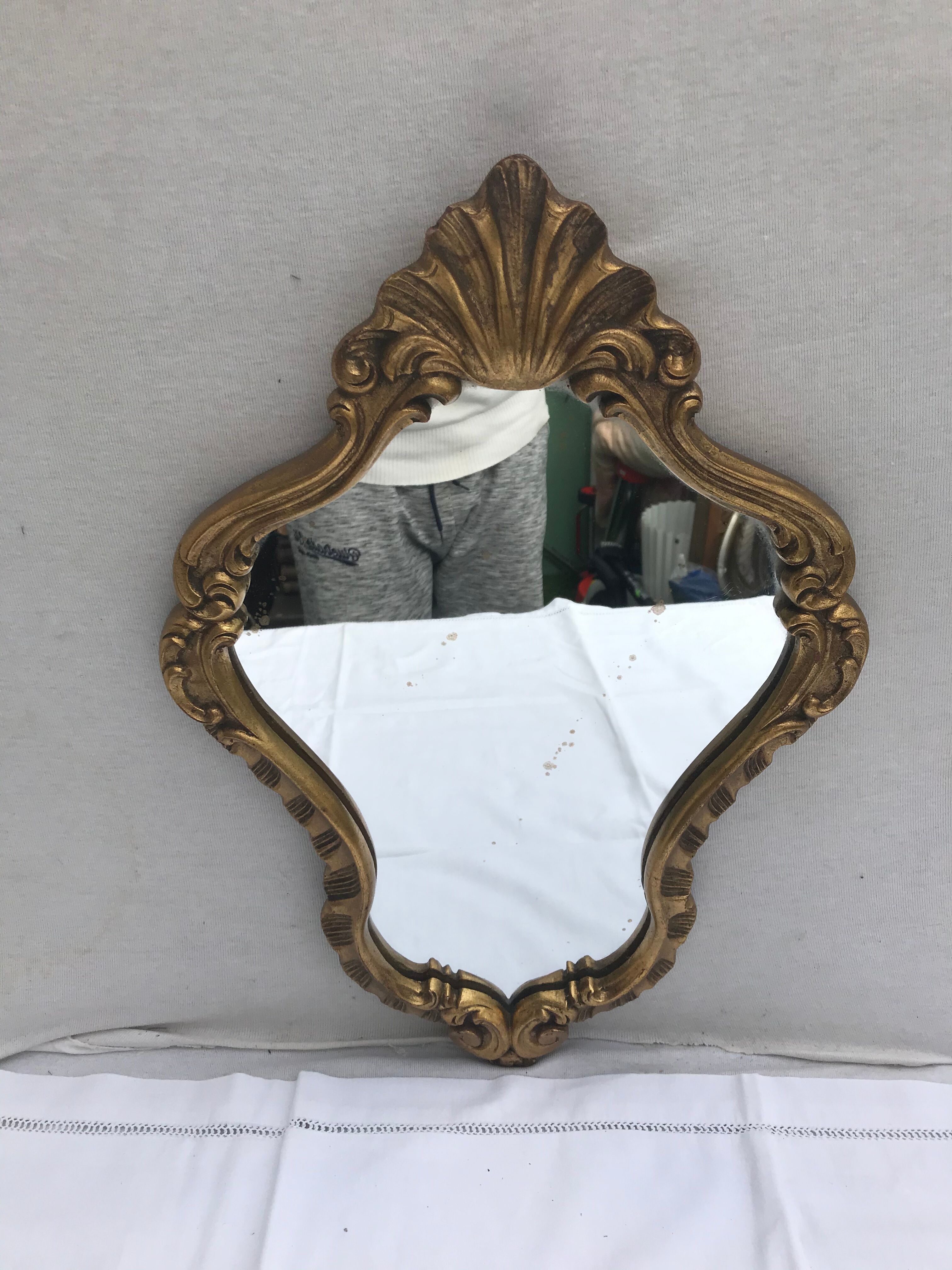 Ancient Mirror Baroque Style A Golden Wood Shell - Vintage Decoration Glass 31x47cm