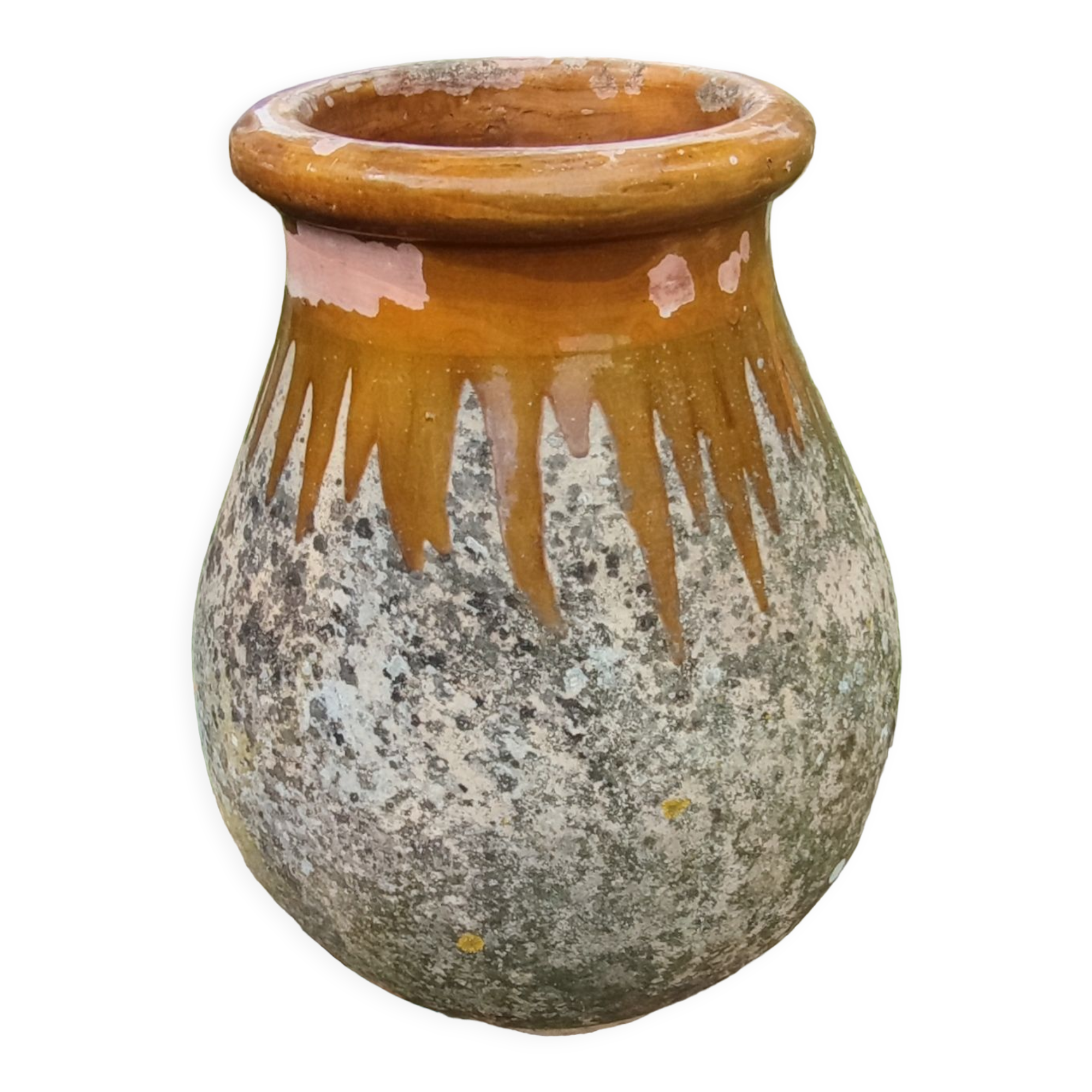 Old jar of Biot glazed pottery with drips