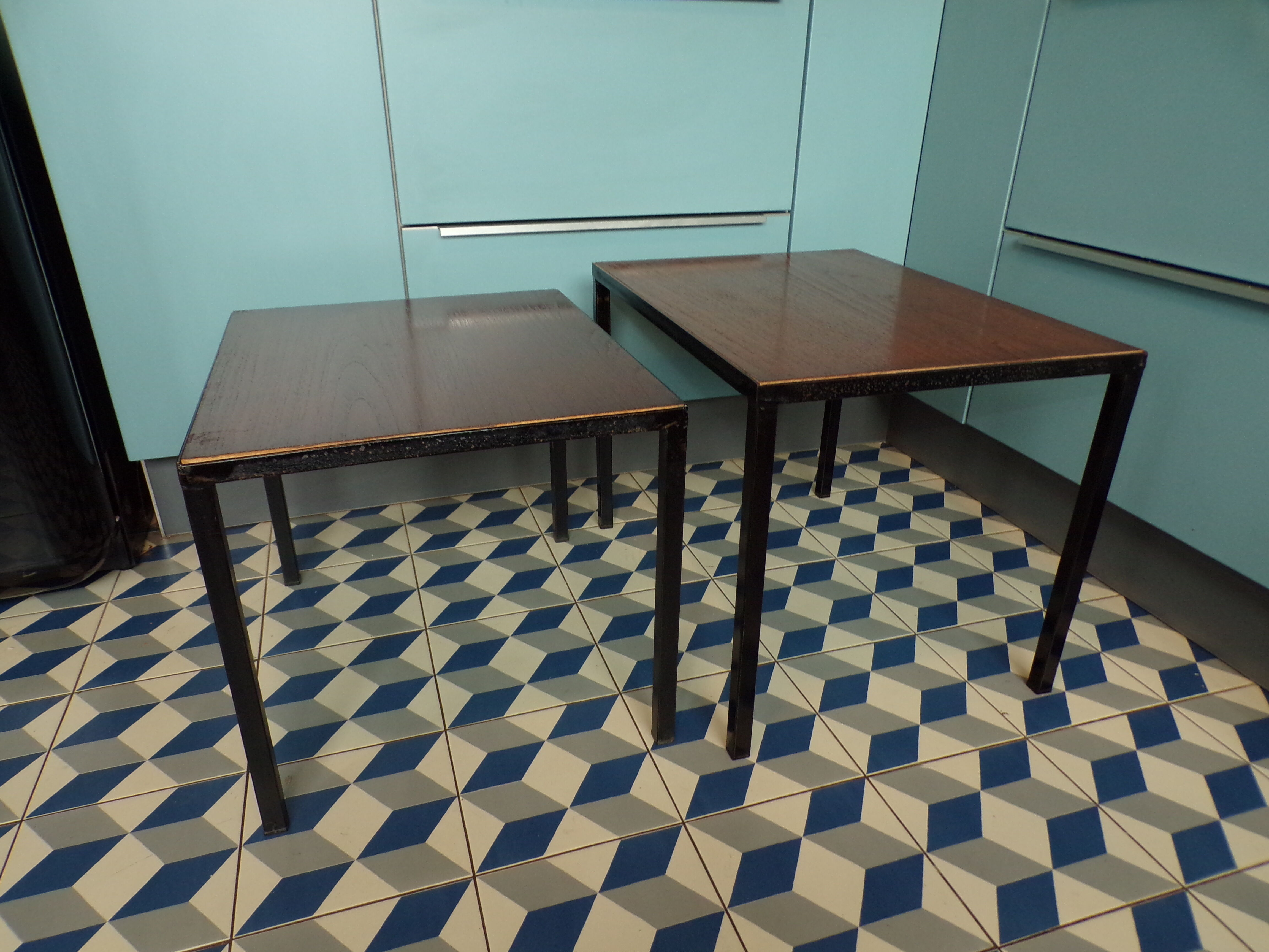 Pull out tables by Pierre Guariche for Meurop