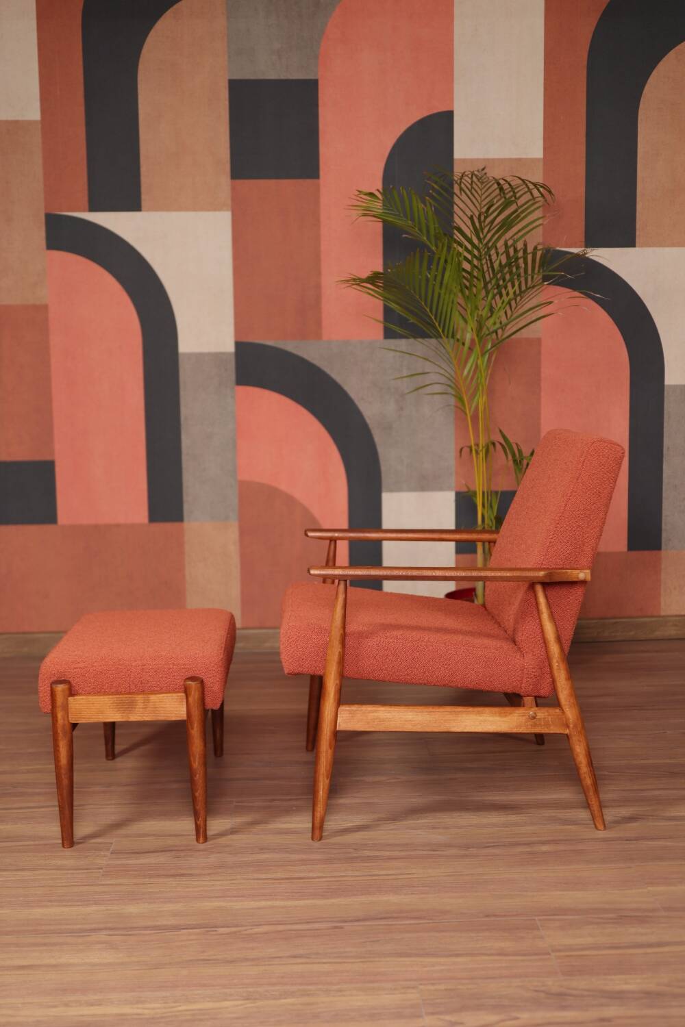 Fauteuil lounge et repose-pieds Vintage Terracota Boucle