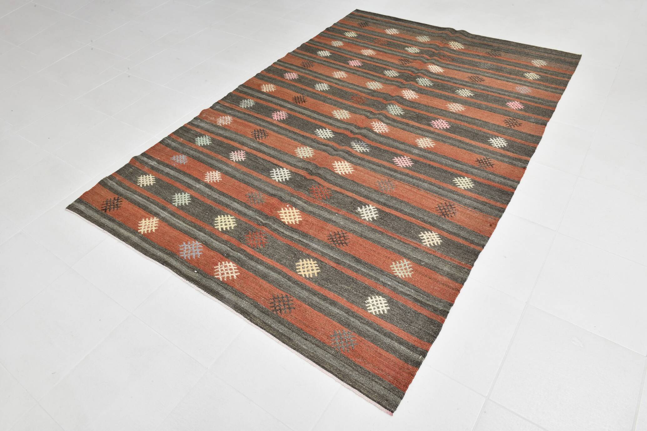 6x9 Green & Red Striped Pattern Kilim Area Rug, 175x266Cm