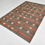 6x9 Green & Red Striped Pattern Kilim Area Rug, 175x266Cm