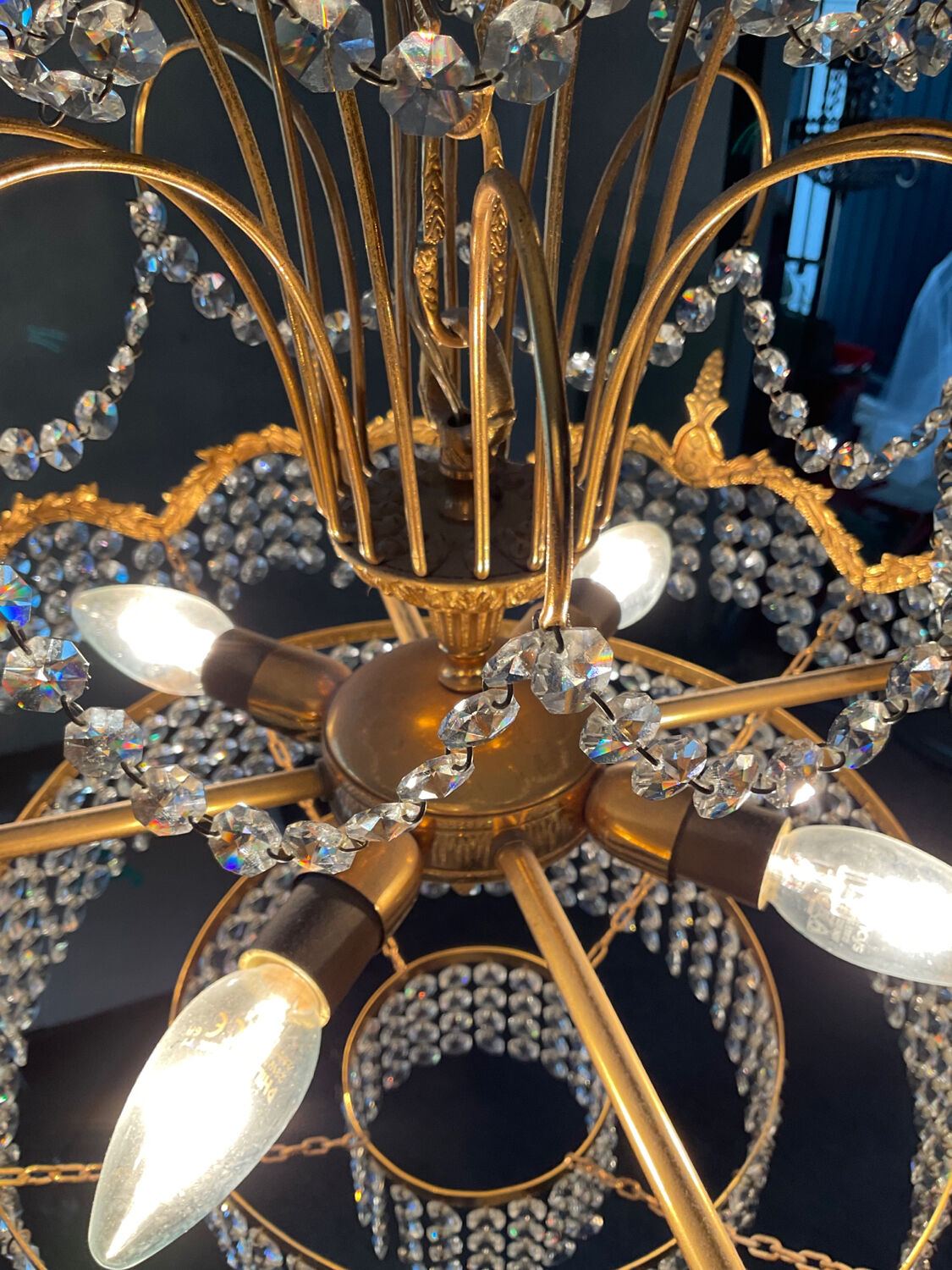 Waterfall chandelier in gilded bronze and crystal tassels