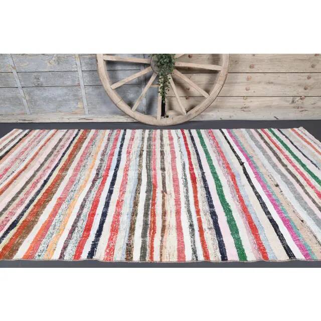Vintage Turkish Oushak Handmade Cotton Pink Wool Kilim Runner Rug 136x291