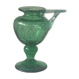 Candle holder, oil lamp in blown glass green glassware of vintage biot signed