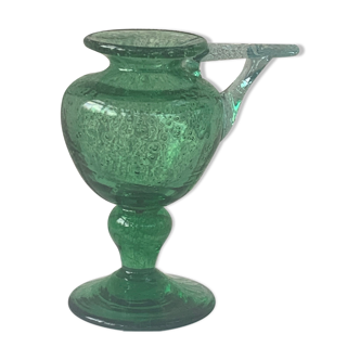 Bougeoir lampe à huile en verre soufflé vert verrerie de biot vintage signé