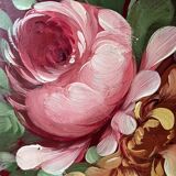 Antique metal umbrella stand with hand-painted floral decor, bohemian countryside