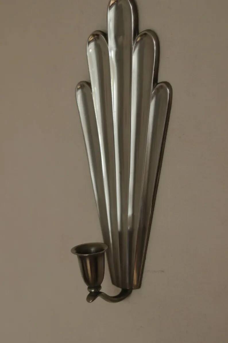 Pair of Swedish Pewter Wall Sconces, 1930s, by C.G. Hallberg, Stockholm
